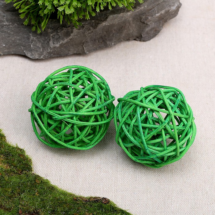 Шар декоративный из лианы, набор 2 шт., размер 1 шт. — 5 см, цвет зелёный