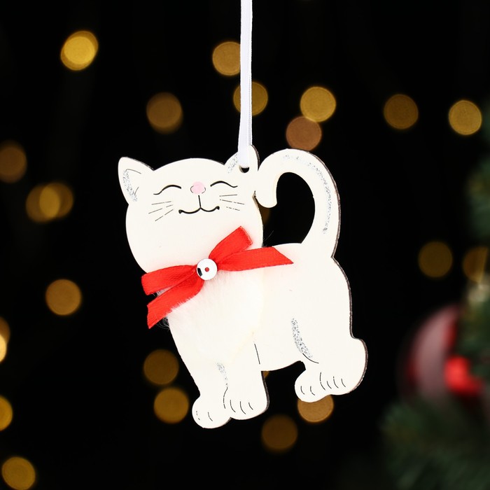 

Ёлочное украшение "Котик", красный, МДФ, 7х9 см