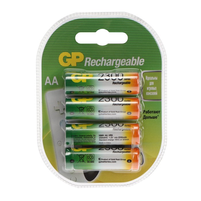 

Аккумулятор GP, Ni-Mh, AA, HR6-4BL, 1.2В, 2300 мАч, блистер, 4 шт.