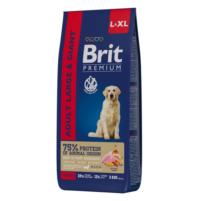 

Сухой корм Brit Premium Dog Adult Large&Giant для крупных и гигантских собак, курица,15 кг