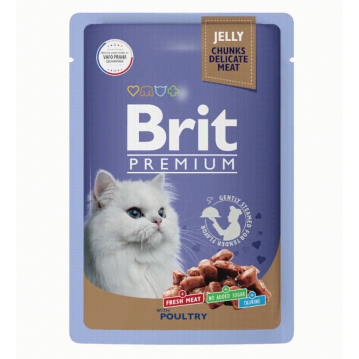 фото Влажный корм brit premium для кошек, ассорти из птицы в желе, пауч, 85 г