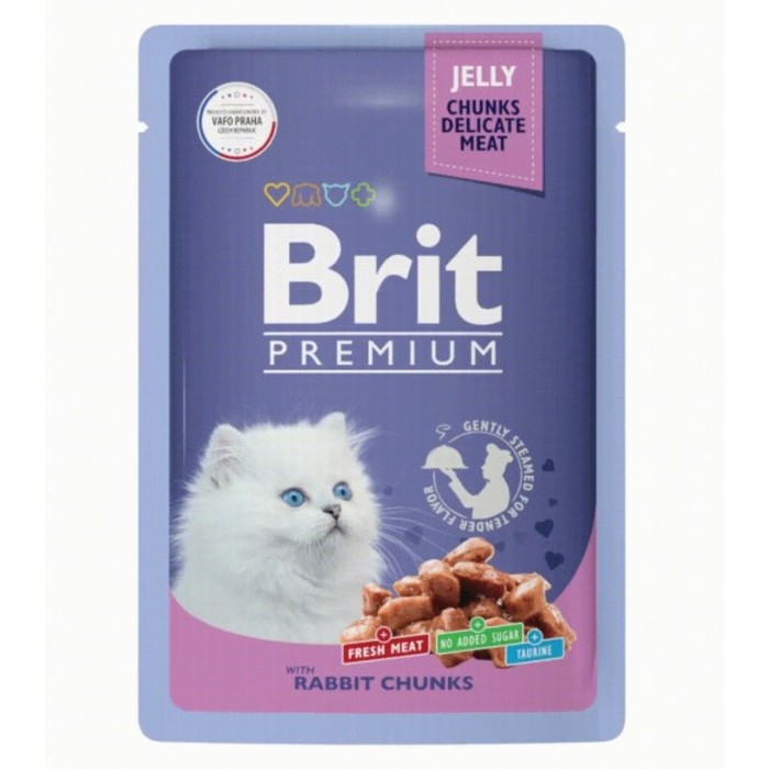 Влажный корм Brit Premium для котят, кролик в желе, пауч, 85 г brit brit пауч для котят с кроликом в желе 85 г