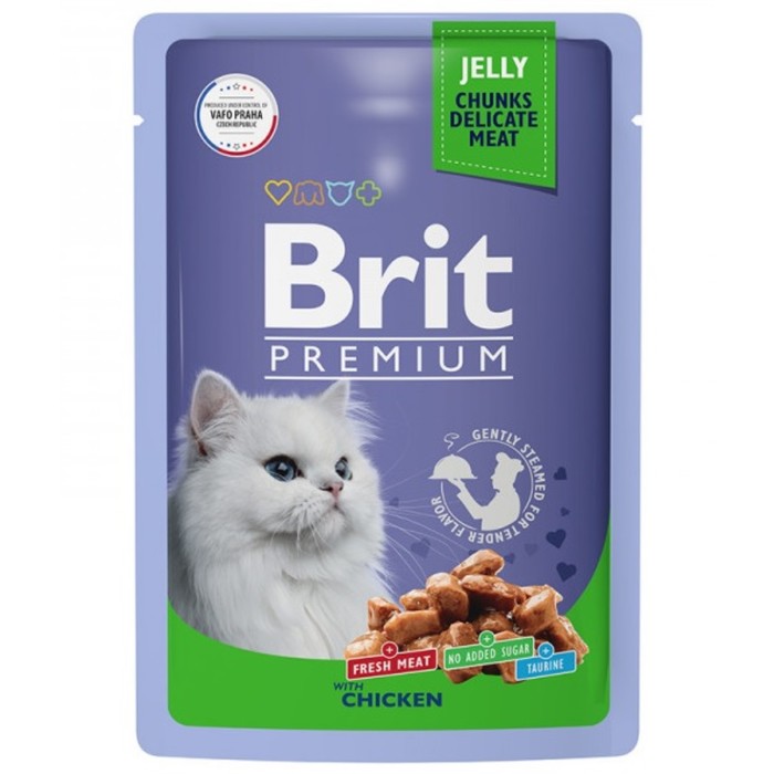 

Влажный корм Brit Premium для кошек, цыпленок в желе, пауч, 85 г