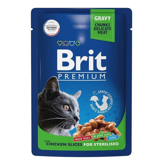 Влажный корм Brit Premium для стерилизованных кошек, цыпленок в соусе, пауч, 85 г влажный корм brit premium для котят цыпленок в соусе пауч 85 г