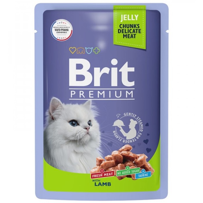 фото Влажный корм brit premium для кошек, ягненок в желе, пауч, 85 г