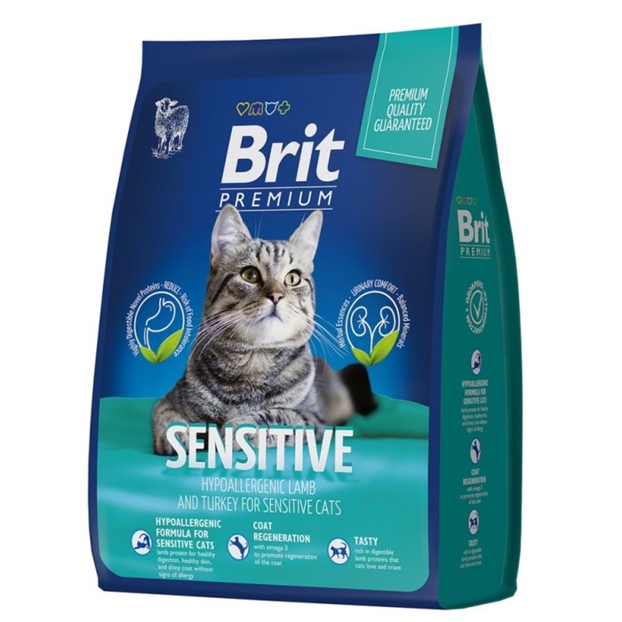 цена Сухой корм Brit Premium Cat Sensitive для кошек, ягненок и индейка, 400 г