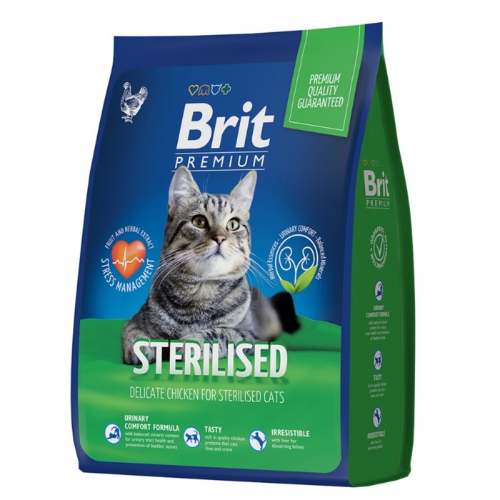 фото Сухой корм brit premium cat sterilized chicken для стерилизованных кошек, курица, 2 кг