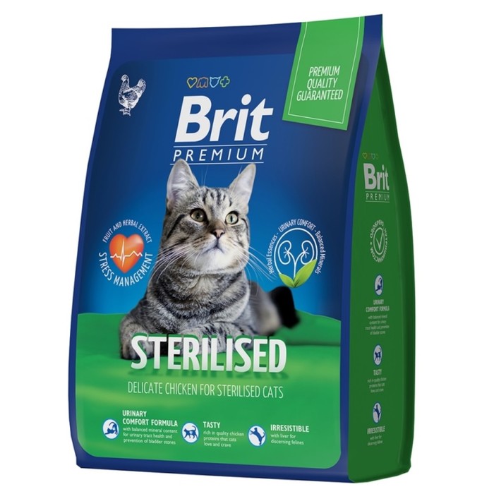 цена Сухой корм Brit Premium Cat Sterilized Chicken для стерилизованных кошек, курица, 8 кг