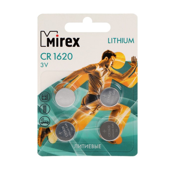 цена Батарейка литиевая Mirex, CR1620-4BL, 3В, блистер, 4 шт.
