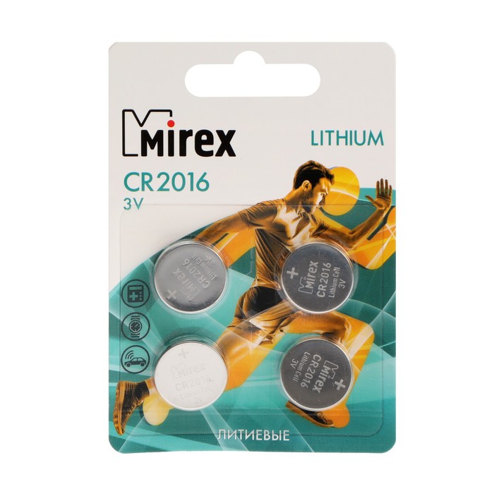 Батарейка литиевая Mirex, CR2016-4BL, 3В, блистер, 4 шт. батарейка литиевая mirex cr1632 4bl 3в блистер 4 шт