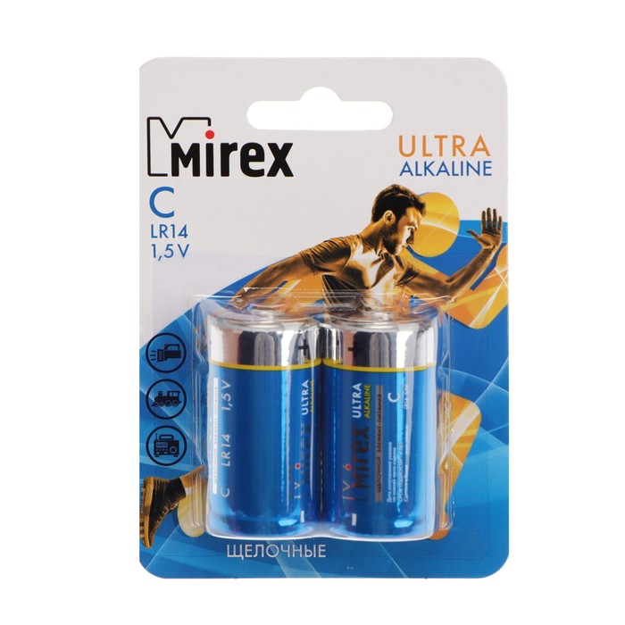 цена Батарейка алкалиновая Mirex, C, LR14-2BL, 1.5В, блистер, 2 шт.