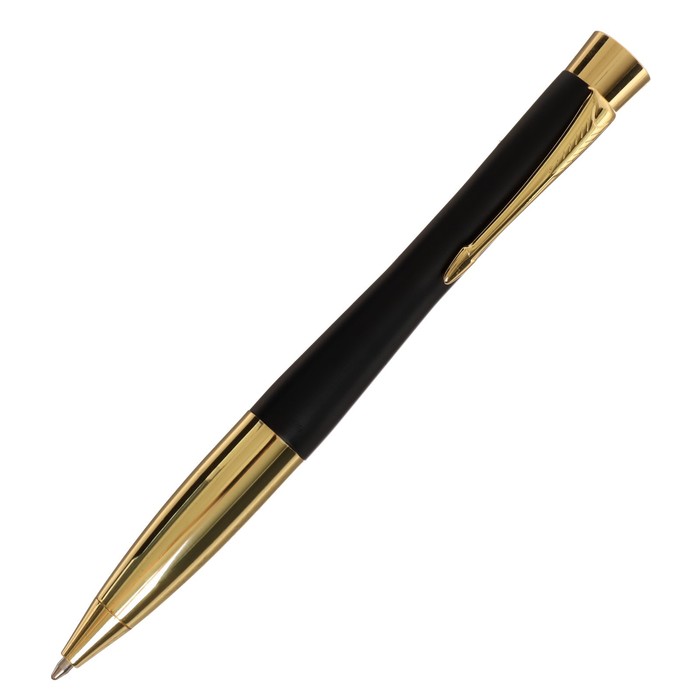 Ручка подарочная шариковая в кожзам футляре поворотная ПБ U, корпус черный с золотом