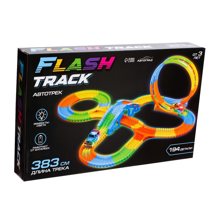 Автотрек Flash Track, гибкий, светится в темноте, 383 см, 194 детали