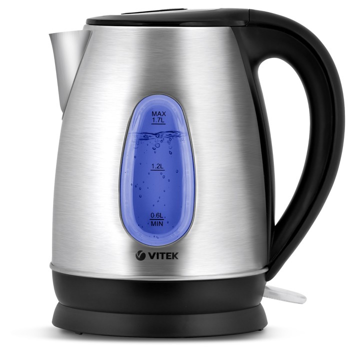 Чайник электрический Vitek VT-7039, металл, 1.7 л, 2200 Вт, серебристо-чёрный
