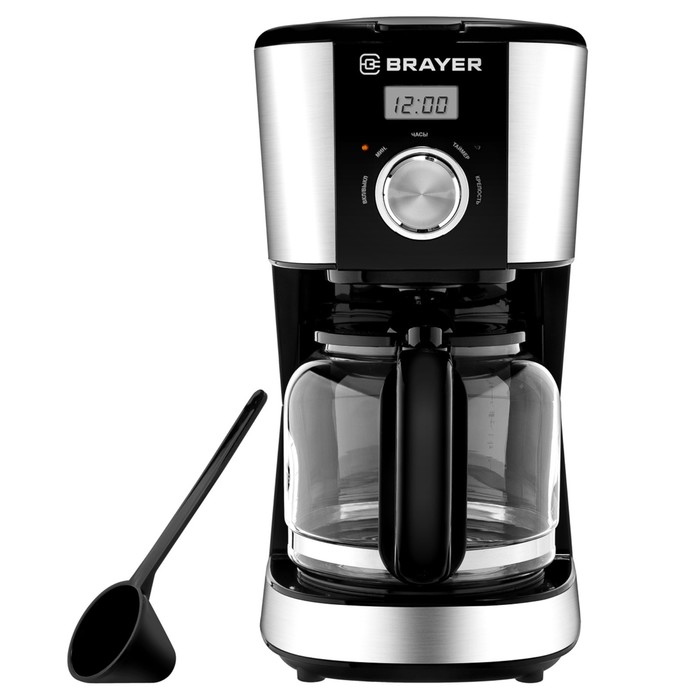 кофеварка brayer 1125br капельная 900 вт 1 25 л чёрно серебристая Кофеварка BRAYER 1122BR 900 Вт, 1,5 л, таймер, капельная
