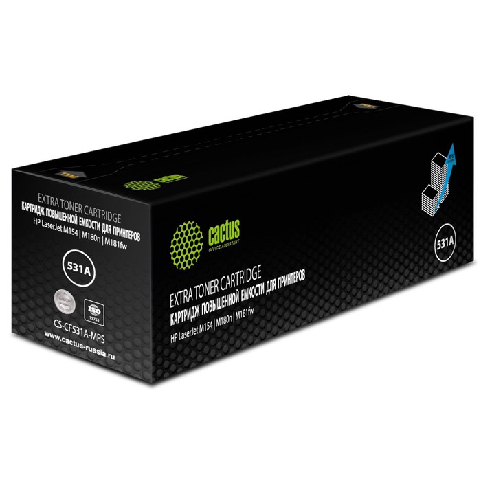 

Картридж Cactus CS-CF531A-MPS CF531X, для HP LaserJet M154/M180n/M181fw, 2700 страниц, цвет голубой