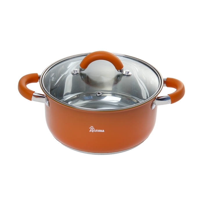 Кастрюля 1,8 л "Традиция", 19,5 см, силиконовые ручки, цвет оранжевый
