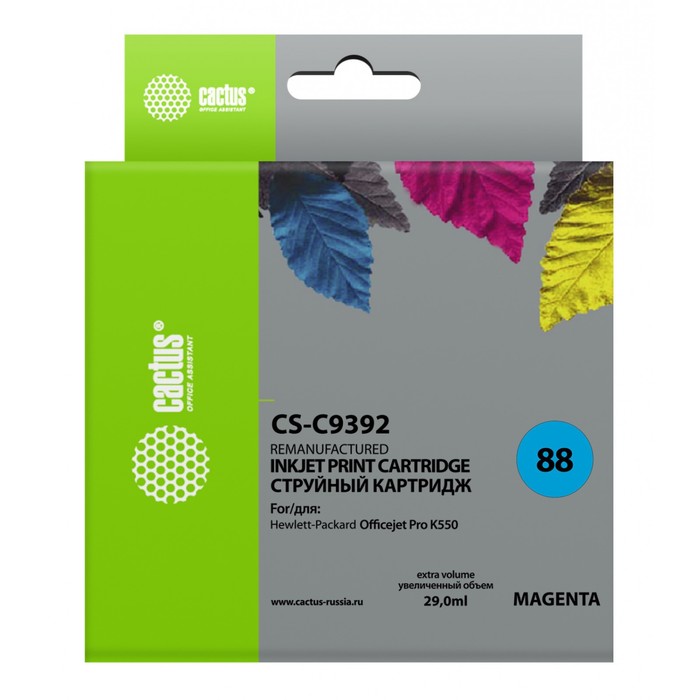 Картридж струйный Cactus CS-C9392 №88, для HP DJ Pro K550, 29 мл, цвет пурпурный