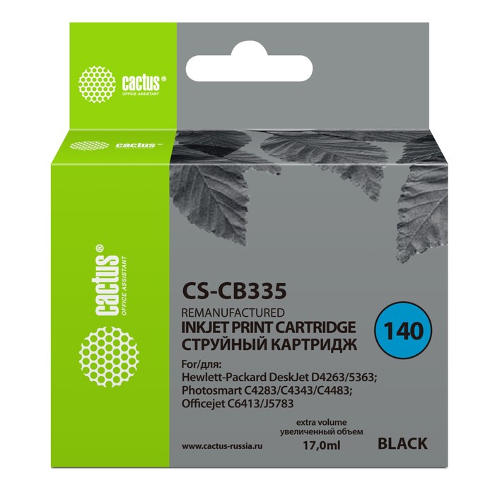 Картридж струйный Cactus CS-CB335 №140, для HP DJ D4263/D4363, 17 мл, цвет чёрный
