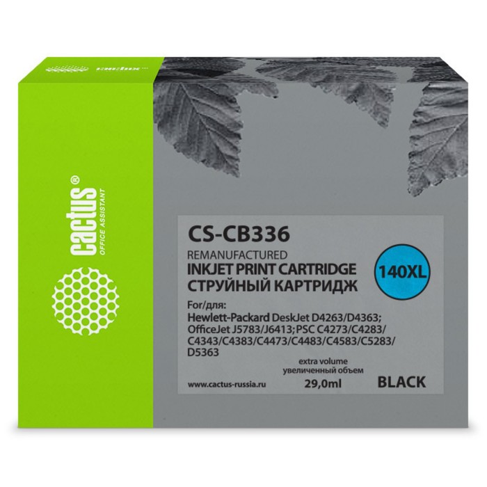 Картридж Cactus CS-CB336 №140XL, для HP DJ D4263/D4363/J5783/J6413/PSC C4273, 29 мл, цвет чёрный