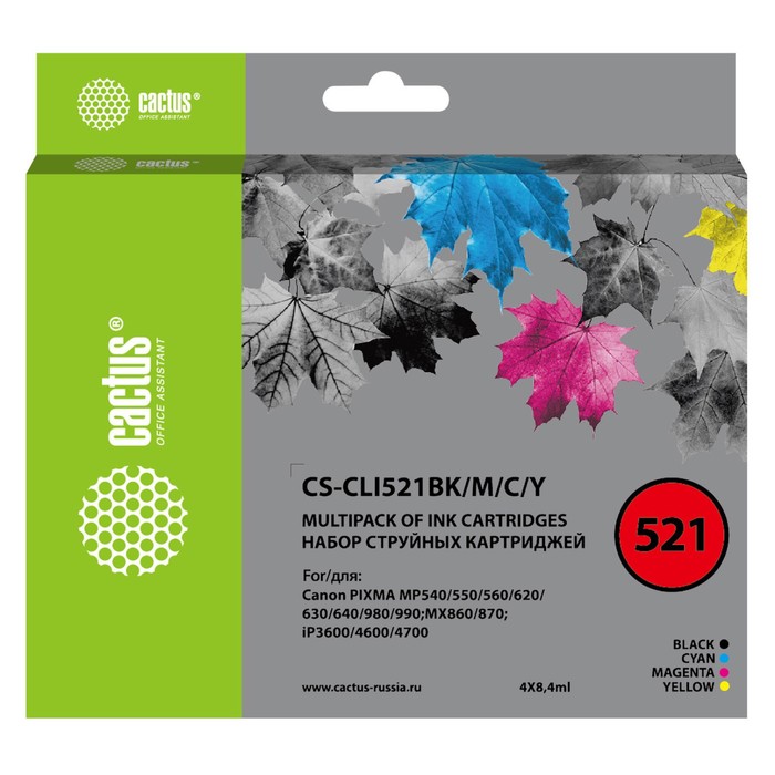 Картридж Cactus CS-CLI521BK/M/C/Y, для Canon iP3600/iP4600/iP4700, 33,6 мл, многоцветный
