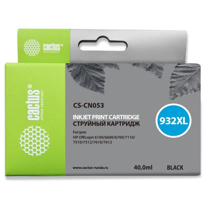 

Картридж струйный Cactus CS-CN053 №932XL, для HP DJ 6600, 40 мл, цвет чёрный