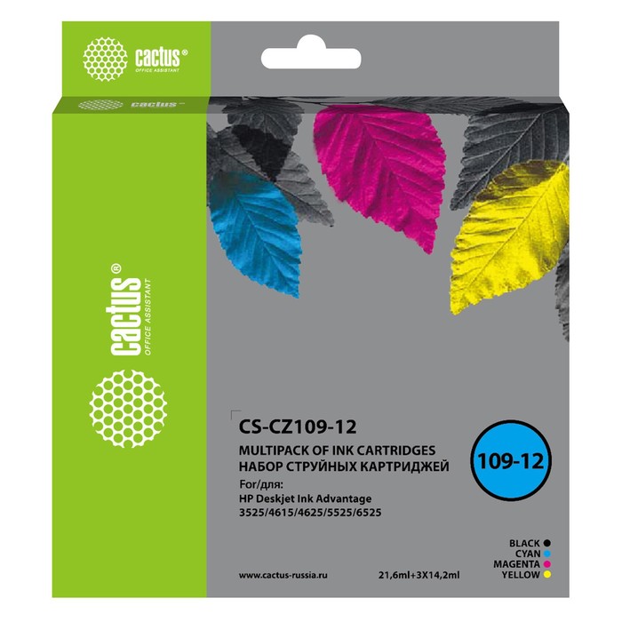 Картридж Cactus CS-CZ109-12, для HP DJ IA 3525/5525/4525, 64,2 мл, многоцветный заправочный набор cactus cs rk cz110 112 многоцветный 90мл для hp 3525 5525 4515 4525