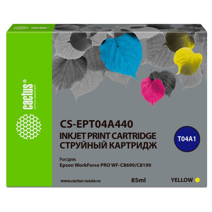 

Картридж Cactus CS-EPT04A440 T04A4, для Epson WorkForce Pro WF-C8190/WF-C8690, 85 мл, цвет жёлтый