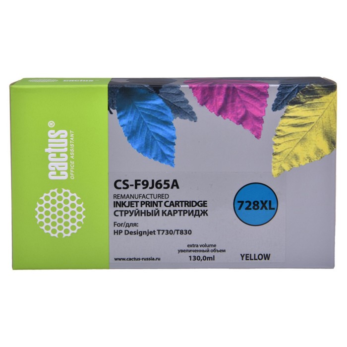 

Картридж Cactus CS-F9J65A 728XL, для HP DJ T730/T830, 130 мл, цвет жёлтый