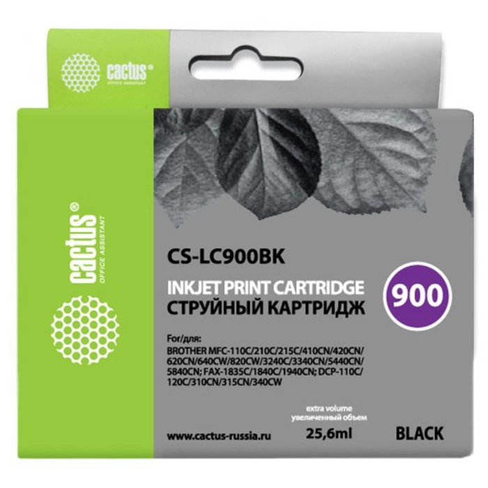 

Картридж Cactus CS-LC900BK, для Brother DCP-110/115/120/MFC-210/215/FAX-1840, 25,6 мл, цвет чёрны