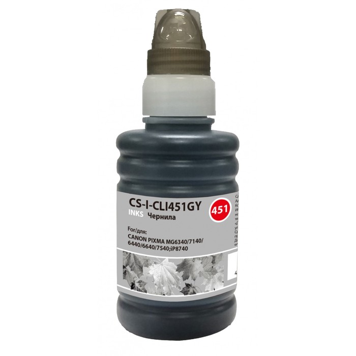 

Чернила Cactus CS-I-CLI451GY, для Canon Pixma iP8740/MG6340/MG6440/MG6640, 100мл, серые