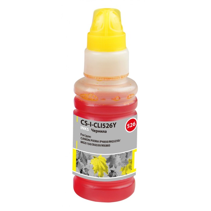 

Чернила Cactus CS-I-CLI526Y, для Canon Pixma iP4850/MG5250/MG5150/iX6550, 100мл, жёлтые