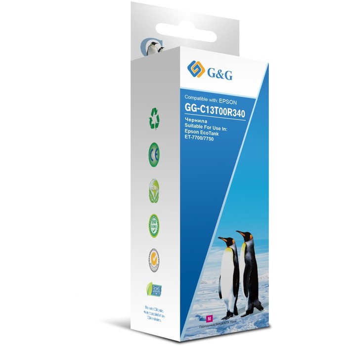 

Чернила G&G GG-C13T00R340, для Epson EcoTank 7700/7750, 70мл, пурпурные