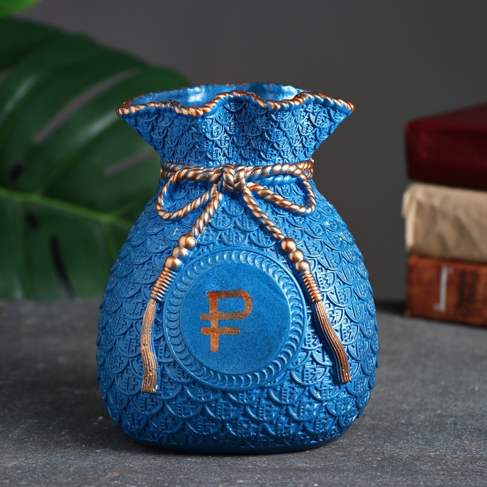 фото Копилка "мешок денег" рубль золото, синий, 15 см хорошие сувениры