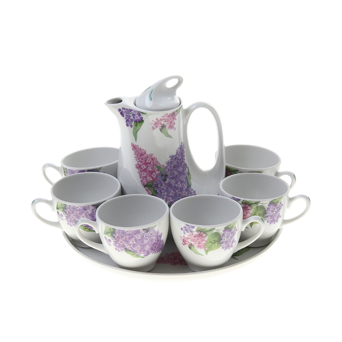 Набор питьевой "Сирень", 8 предметов: кувшин, подставка, кружки 275 мл