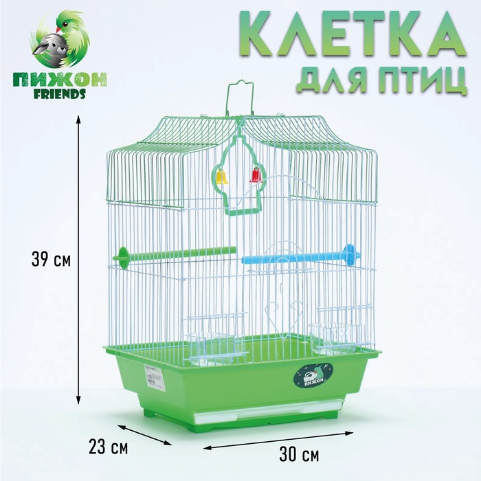 Клетка для птиц укомплектованная Bd-1/4f, 30 х 23 х 39 см, зелёная (фасовка 12 шт)