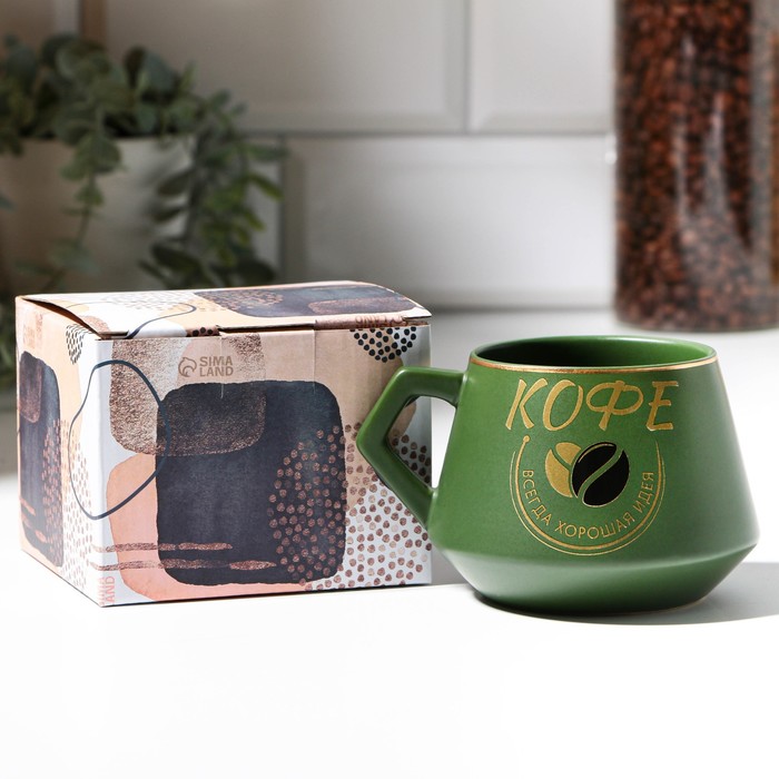 Кружка керамическая «Кофе», 320 мл, цвет зелёный цена и фото