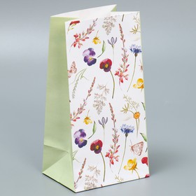 Пакет подарочный без ручек «Цветы», 10 × 19.5 × 7 см Ош