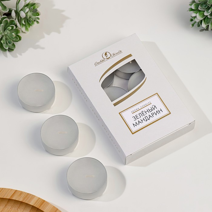 Набор свечей чайных ароматизированных Зеленый мандарин, 6 шт, 12 гр набор свечей чайных ароматизированных прованс 6 шт 12 гр