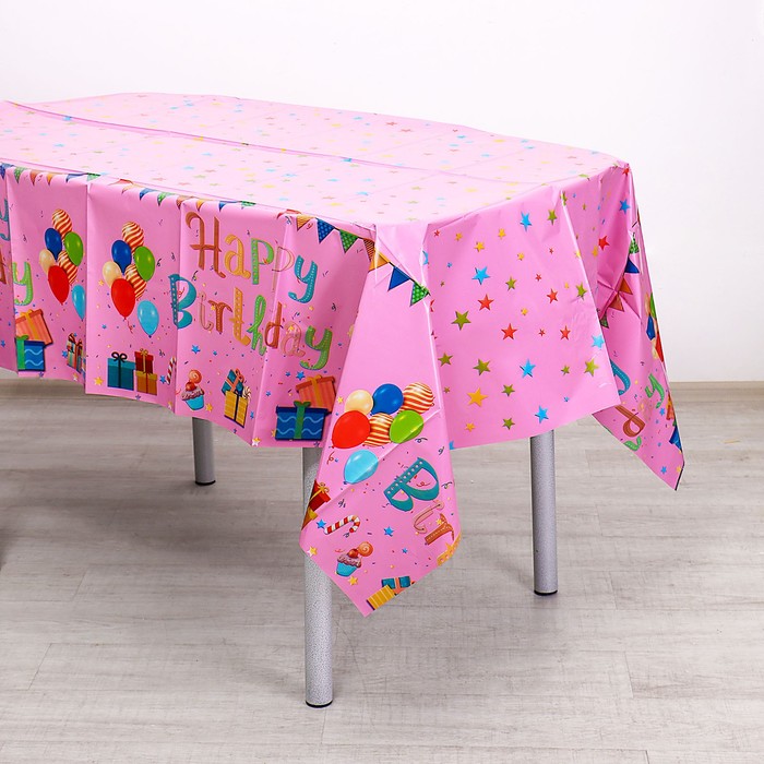 фото Скатерть «с днём рождения», 137 × 183 см, розовая страна карнавалия