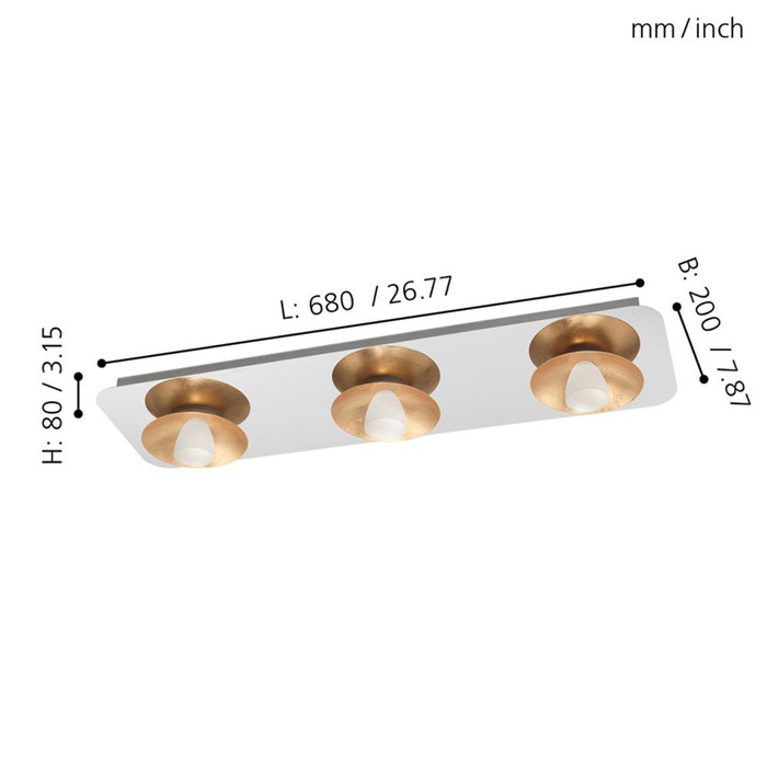 

Светильник TORANO, 3x5,4Вт LED, 3000K, 1530лм, цвет золото, хром