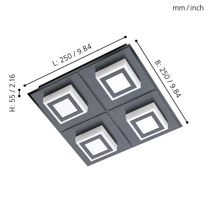 

Светильник MASIANO 1, 4x3,3Вт LED, 3000K, 1360лм, цвет черный