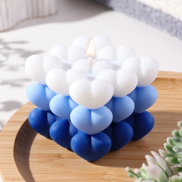 Свеча фигурная Бабл Сердце, 6х6 см, бело-голубая