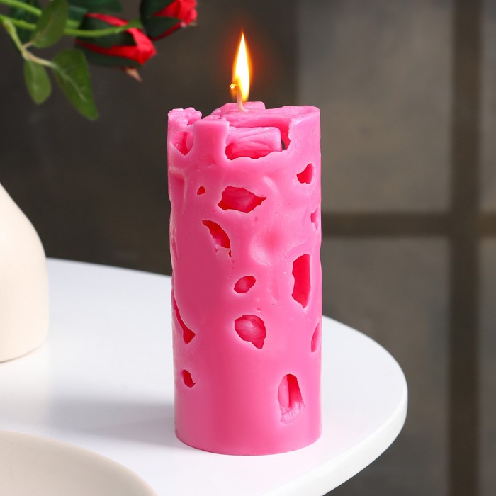 Свеча ароматическая декоративная Ажурная, розовый, 6х12 см, пион
