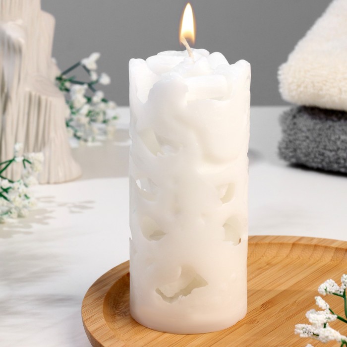 Свеча ароматическая декоративная Ажурная, белый, 6х12 см, чистый хлопок