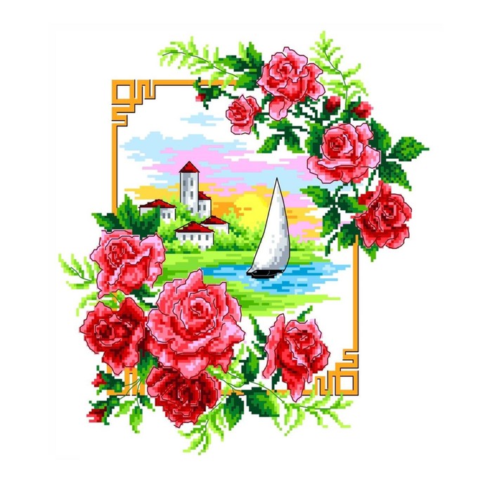 Набор для вышивки крестом на канве с нанесённым рисунком «Розы», 23х30 см маки у окна рисунок на канве 23х30 каролинка кк 011