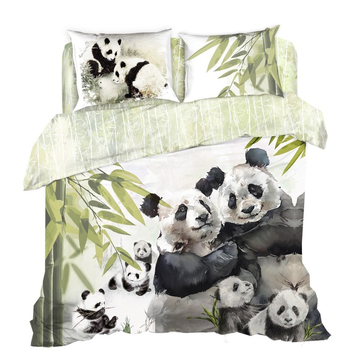 Постельное бельё евро Family Pandas, размер 235х260 см, 200х220 см, 50х70 см - 2 шт, 70х70 см - 2 шт
