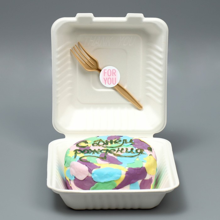 Коробка для бенто-торта с вилкой «For you», 21 х 20 х 7,5 см