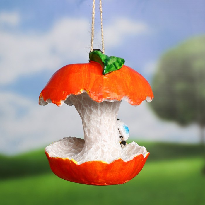 Подвесной декор "Кормушка яблоко с птичкой" 14х13х13см