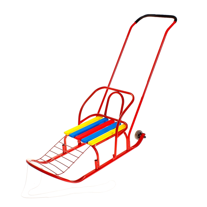 Санки "Кирюша-7К" с толкателем, с колёсиками, цвета МИКС